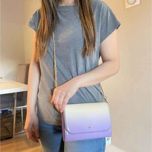 NWT tory burch Emerson dip dye chain crossbody wallet sweet corn lavender - Picture 14 of 15